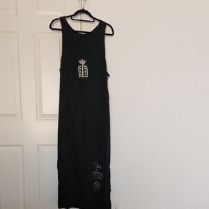 Blue Cactus Black 100% Linen Sleeveless Maxi Dress Sz M